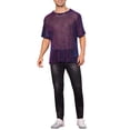 thumbnail image 2 of Camiseta de manga corta transparente con brillo para hombres, ropa de fiesta y club, camiseta de malla metálica brillante, M azul rojo, 2 of 5