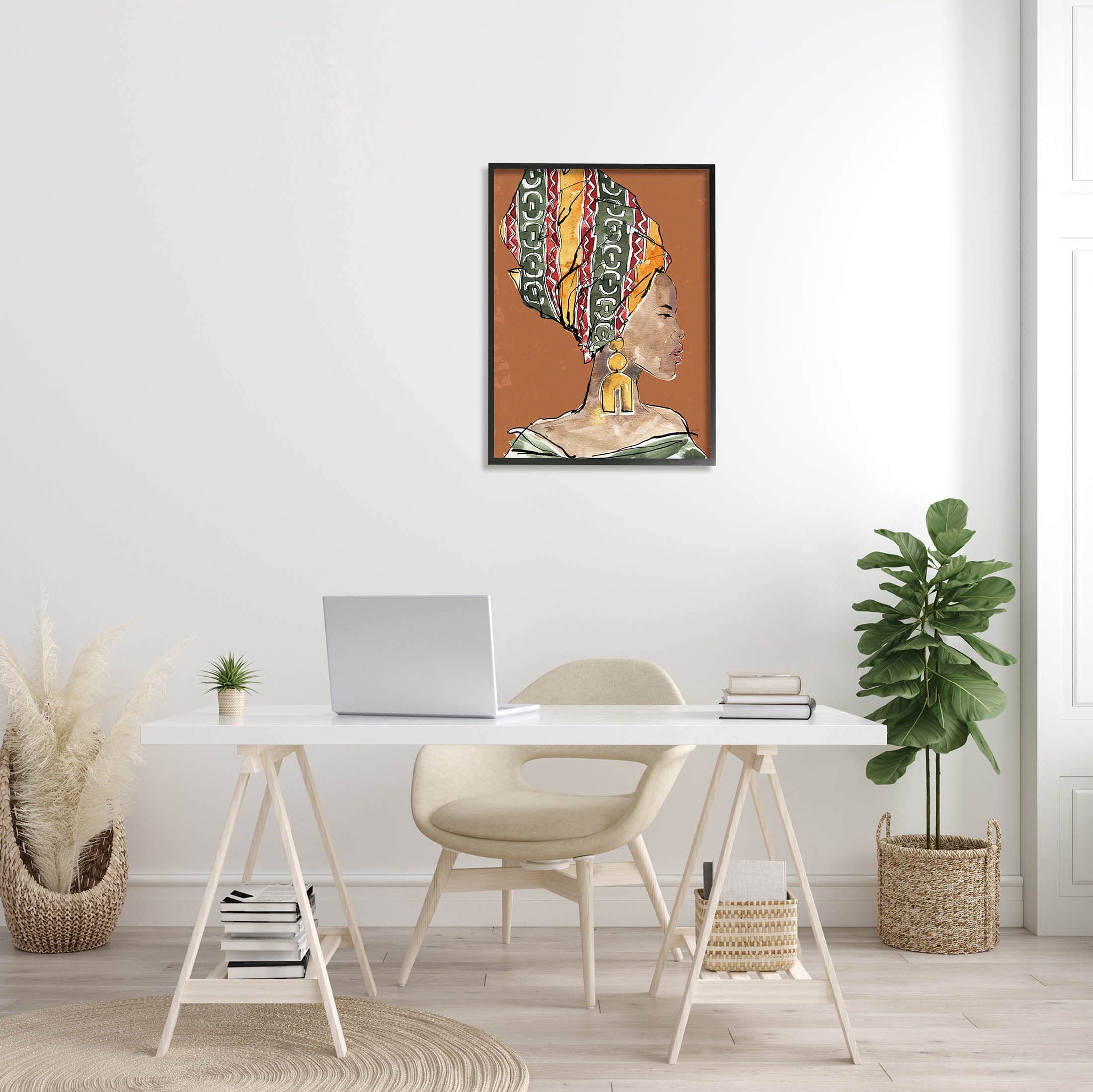 Stupell Industries African Flair Earthy Portrait Graphic Art Black Framed Art Print Wall Art, Design by Anne Tavoletti