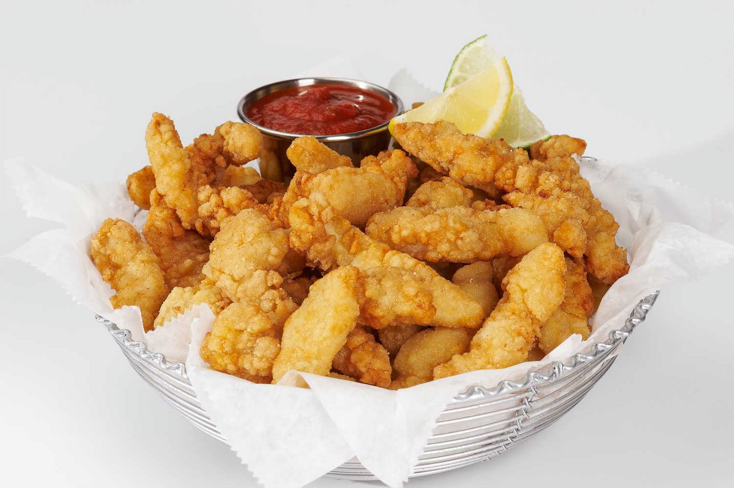Pana Pesca Breaded Jumbo Clam Strip, 5 Pound - 2 per case.