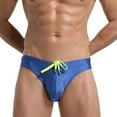 thumbnail image 4 of Jinhomg Men's Swim Briefs Basic Solid Quick Dry Bikini Swimsuit Breathable Comfy Low Rise Sport Swimwear with Adjustable Drawstring Fall Saving Dark Blue M, 4 of 5