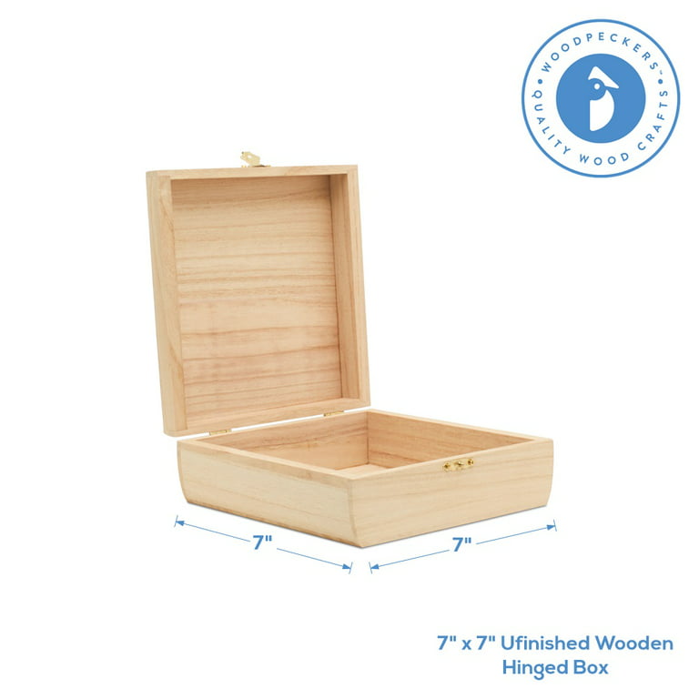 Wooden Box, DIY Wood Box with Hinged Lid, Square, 7 Inches by 7 Inches, Use  as a Wooden Gift Box, Wood Craft Box, Empty Cigar Box, Unfinished Jewelry  Box, Purse Box and