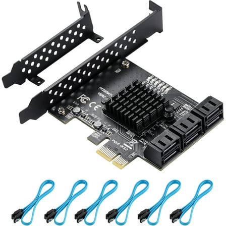YBBOTT PCIe SATA 6-Port Expansion Card, 6 Gbps SATA 3.0 GEN3 Controller, ASM1166 Chipset with 6 Cables & Low Profile Bracket, Supports Windows 8/10/Ubunt
