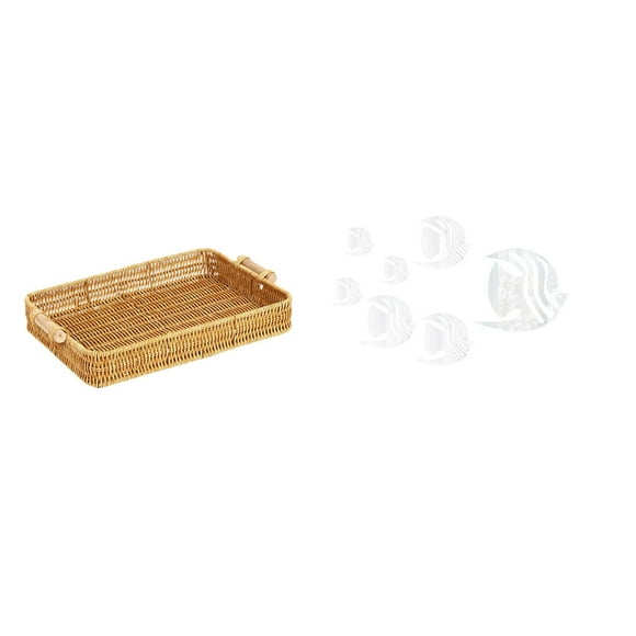 Cestas de almacenamiento,Cestas de almacenamiento de cocina tejidas con asas hechas a mano,Cestas de pan redondas Bandejas para servir Rectángulo,Adhesivo de pared,Calcomanías de pared de