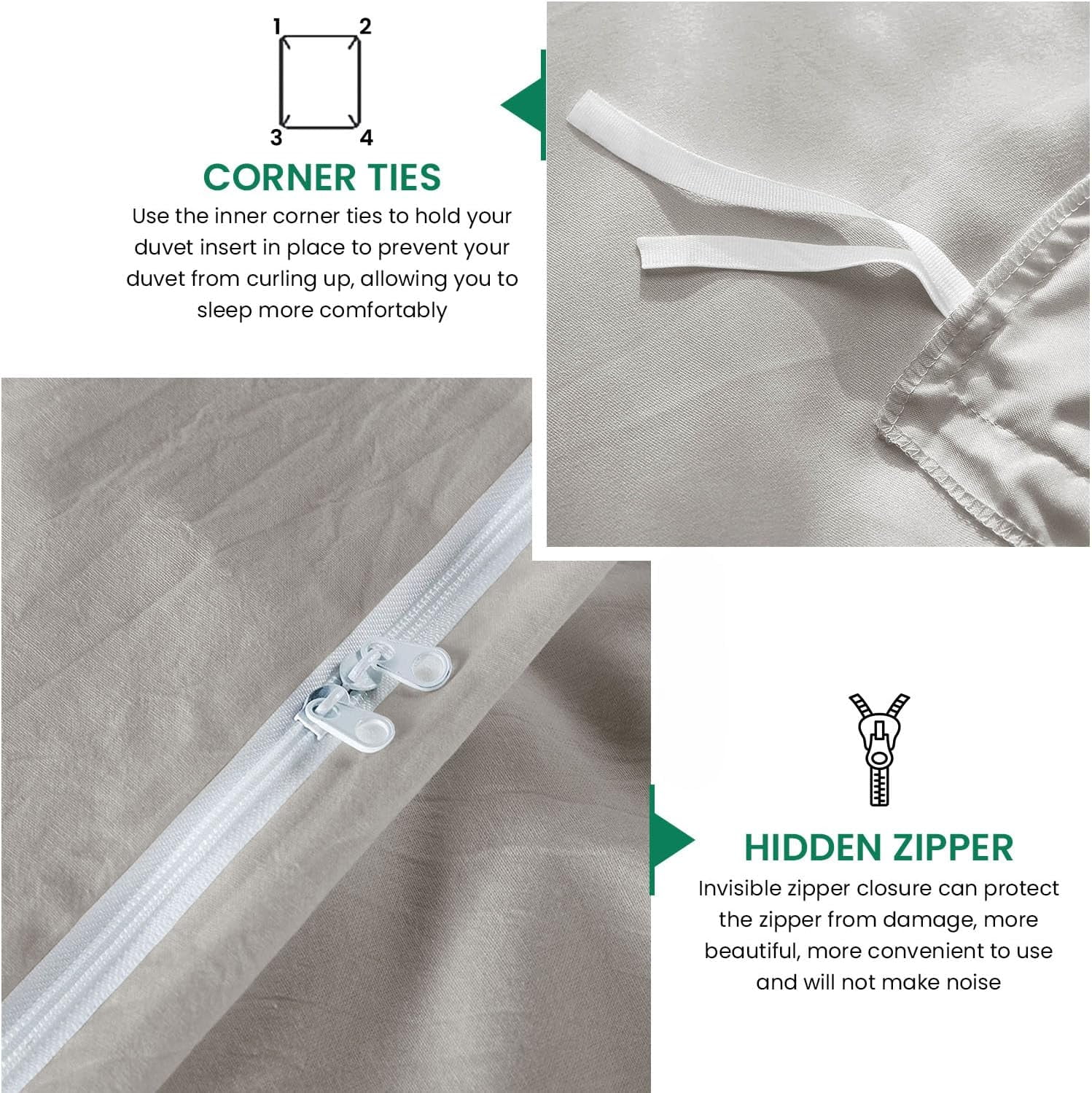 3-PCs Duvet Cover Set, Luxury 500-Thread Count Egyptian Cotton Zipper Closure Quilt Cover - Texas King Size ( 106" x 106" ) Inches, (Silver Grey)