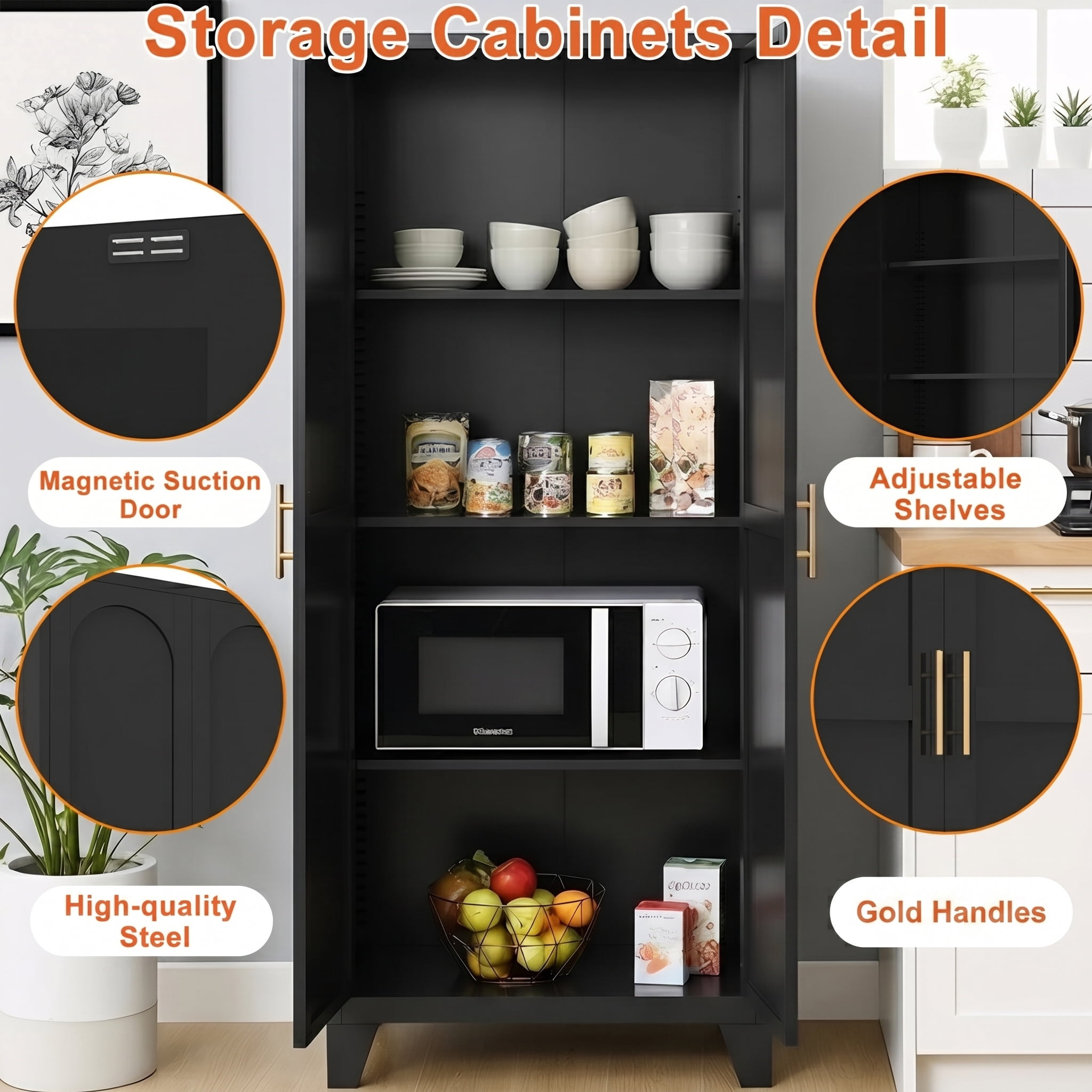 AISWORD 61" Tall Metal Storage Cabinet with Adjustable Shelves, 2 Doors Steel Cabinet for Office, Garage, Utility Room, Kitchen Storage, Black