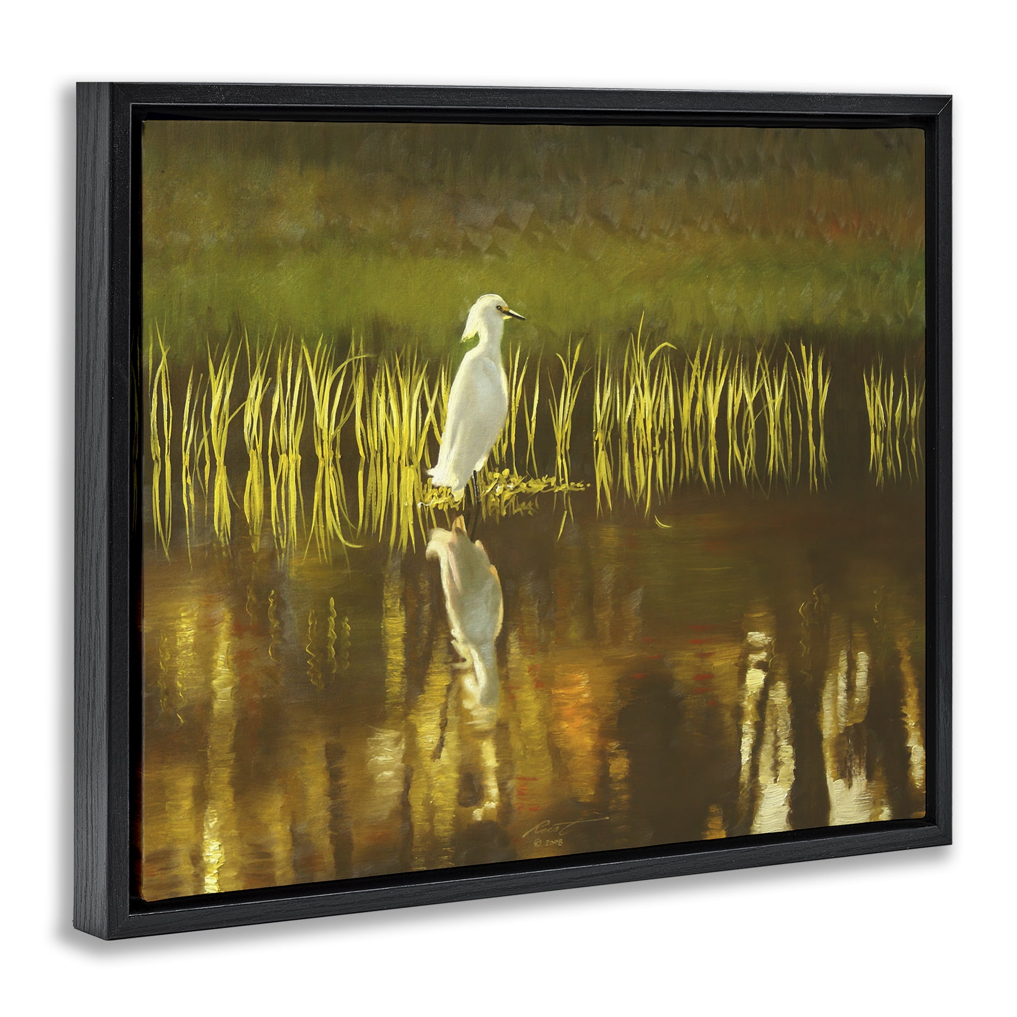 Stupell Industries Bird & Lake Botanicals Landscape Painting Black Floater Framed Canvas Art Print Wall Art, 21 x 17