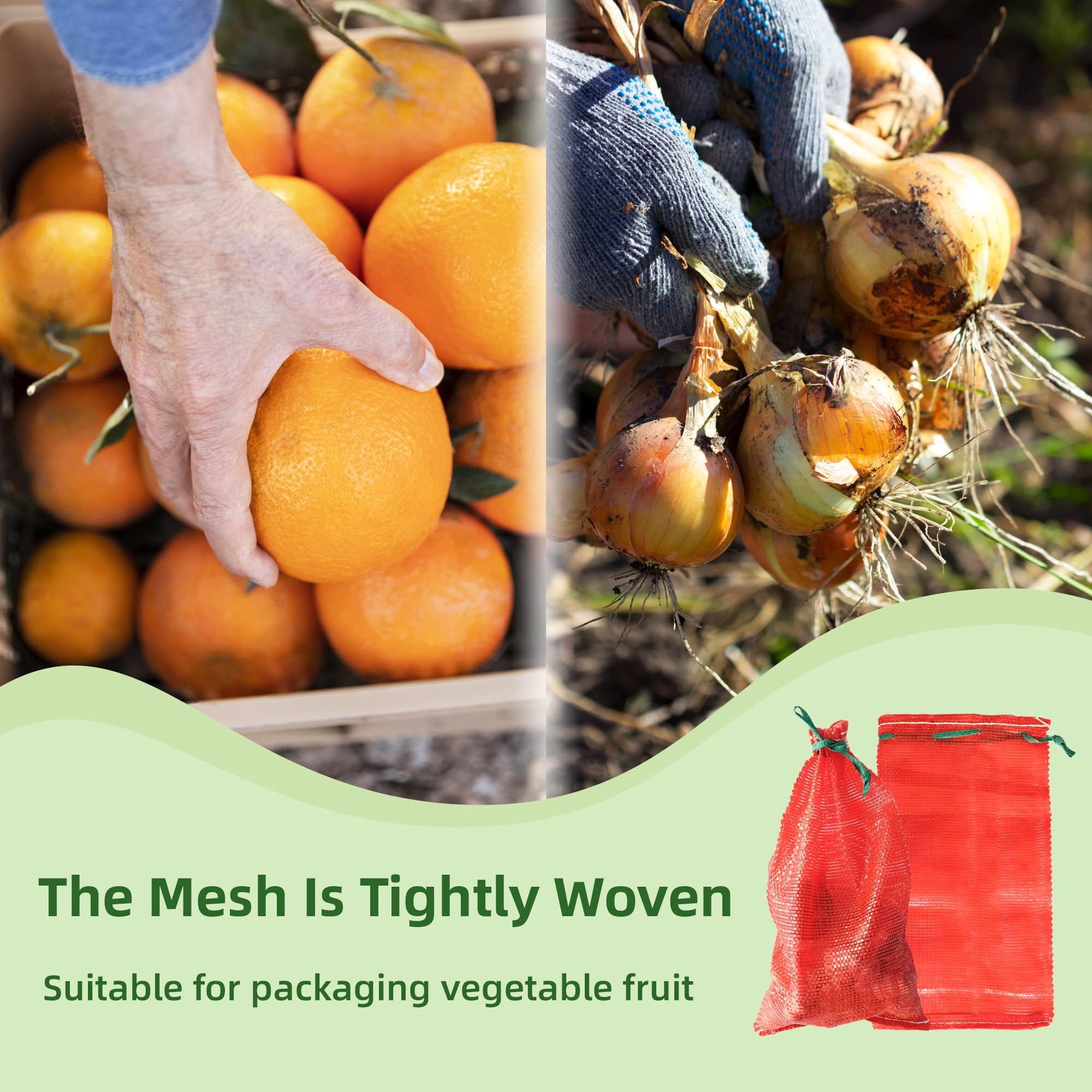 MODANU 50 Pcs 10 lb Mesh Onion Bags, 10"×18" Mesh Produce Bags Hanging Reusable Breathable Vegetable Storage Net Bags with Drawstring for Onions Potatoes Citrus Crawfish, Red