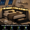 thumbnail image 5 of Twin Corner Bed Frame with Storage Drawers, LED Lights and Charging Station, Modern Twin Size Bed Frame Metal Platform with Linen Upholstered Guardrail, Dorm Bedroom Daybed for Teen Adult, Gray, 5 of 7