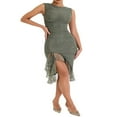 thumbnail image 4 of Women Wrap Ruched Split Party Midi Dress Sleeveless V-Neck High Split Solid Bodycon Elegant Party, 4 of 7