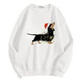thumbnail image 5 of Tiweut Women's Leisure Hoodies Christmas Santa Sausage Dog Print Fashion Loose Fit Pullover Long Sleeve Round Neck Regular Tops White,S, 5 of 7
