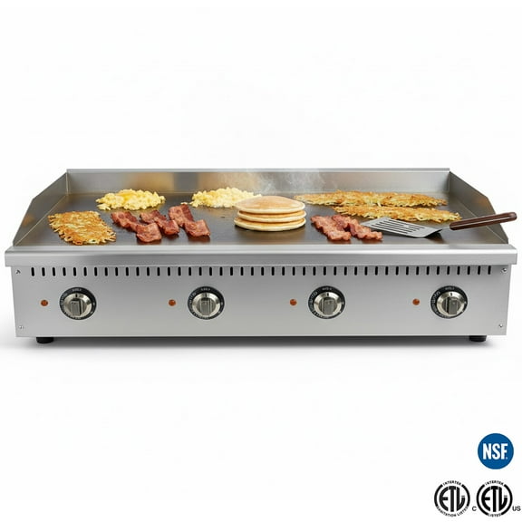 48” NSF Commercial Electric Countertop Griddle – 16kW Heavy-Duty Stainless Steel Flat Top Grill with 4 Thermostat Controls, 208/240V for Restaurant Kitchen