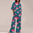 thumbnail image 3 of BWASD Women Pajama Sets 2 Piecee Plus Size Breathable Floral Print Shorts Sleeve Top and Pant Summer Soft Sleepwear Fashion Leisure Loungewear Pjs Outfits (Navy XL), 3 of 6
