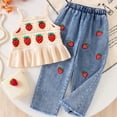 thumbnail image 4 of JAJAHO Kids Girl Clothes 2 Piece Outfits Strawberry Crochet Spaghetti Strap Camisole Top Wide Leg Jeans Girls Cute Summer Beach Clothing Set 3-7Y, 4 of 7