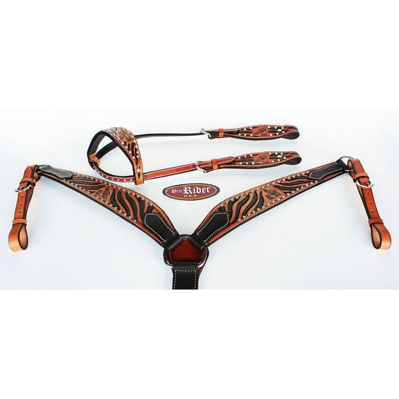 Horse Saddle Tack Rodeo Bridle Western Leather Headstall Breast Collar 78113A
