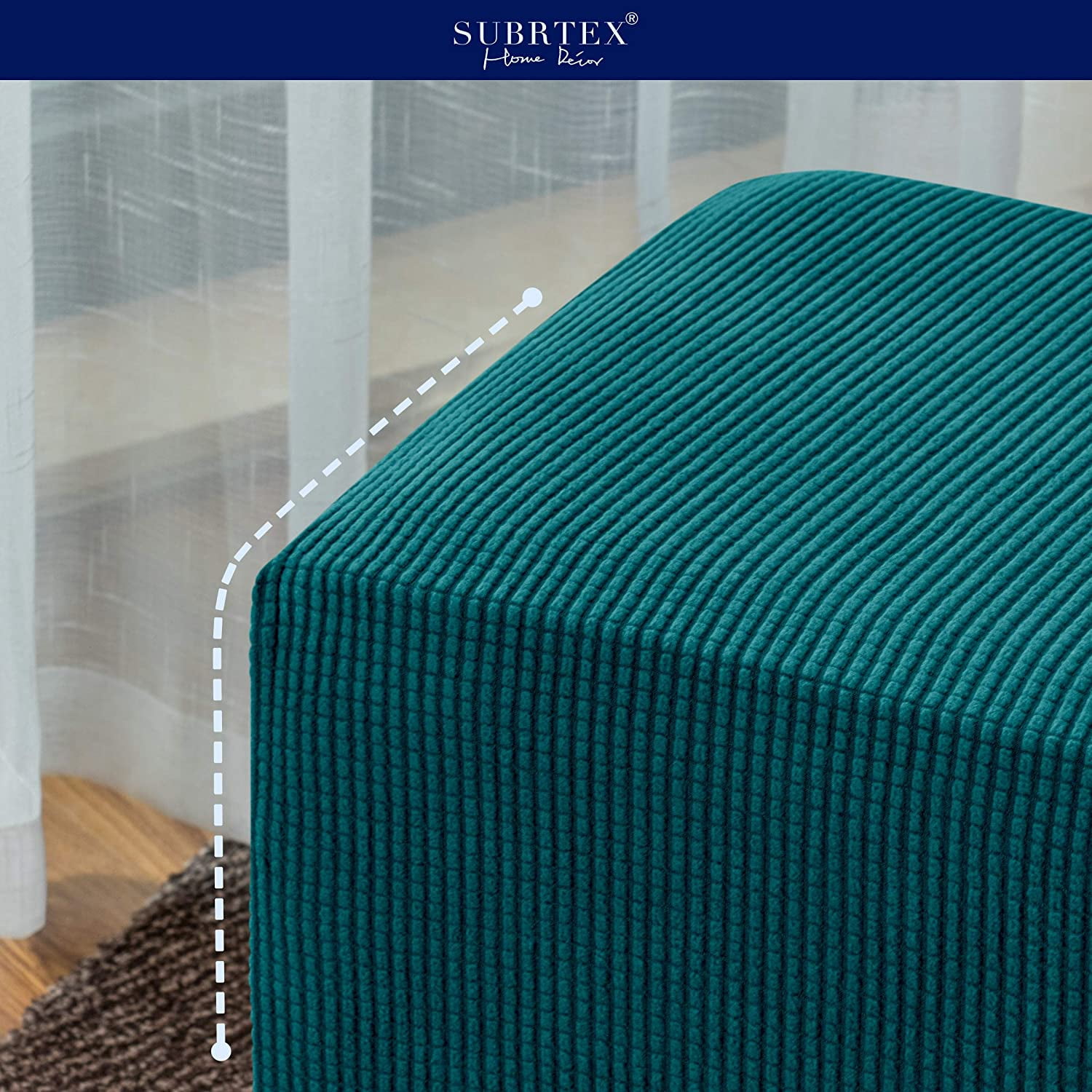 Subrtex Stretch Textured Grid Oversized Ottoman Slipcover, Turquoise