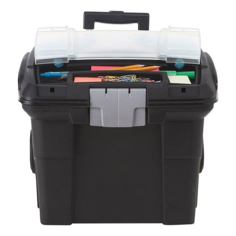 Premium Mobile File Transport Box with Telescoping Handle and Organizer Tray, Letter Files, 15