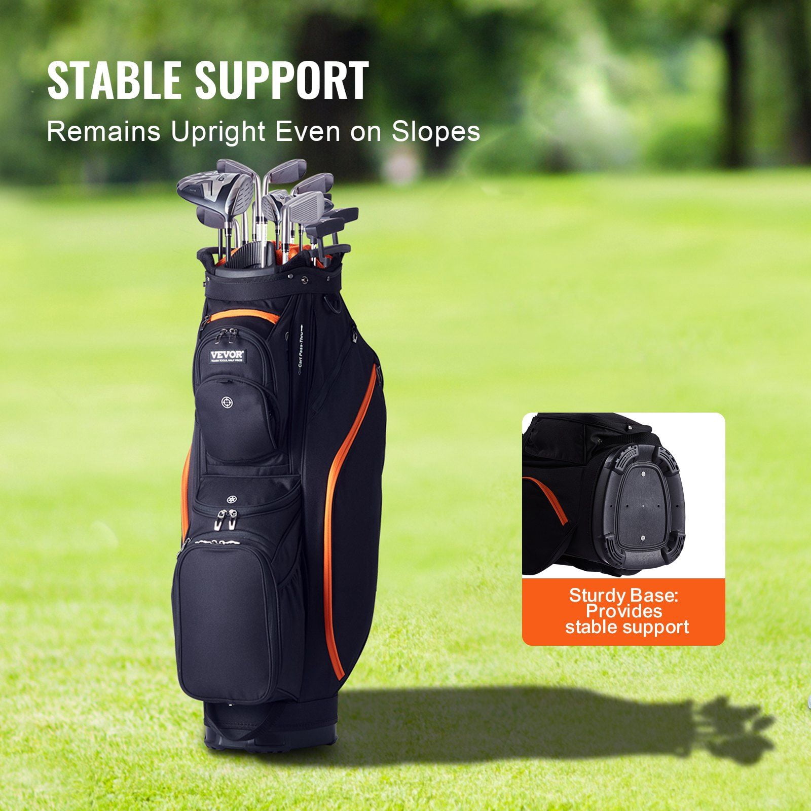 Golf Cart Bag with 14 Way Organizer Divider Top, 36' 13 Pockets Premium Cart Bag, Durable Golf Bags with Handles & Dust Cover & Detachable Straps for Men & Women, Black & Orange