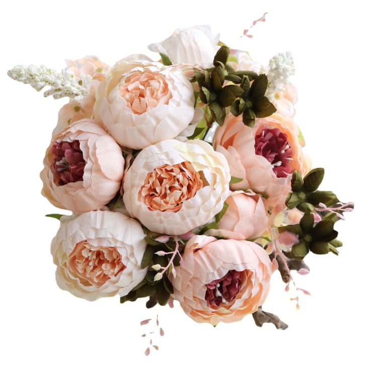 Bunch of 6 Stunning Artificial Peach Peonies Luxury Realistic Faux Silk Flowers 