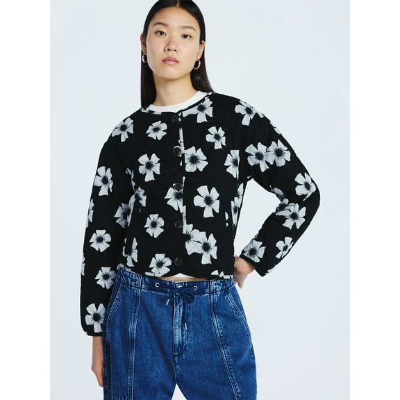 Scoop Women's Cotton Floral Print Quilted Jacket, Lightweight, Sizes XS-XXL