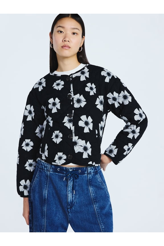 Women's Cotton Floral Print Quilted Jacket, Lightweight, Sizes XS-XXL