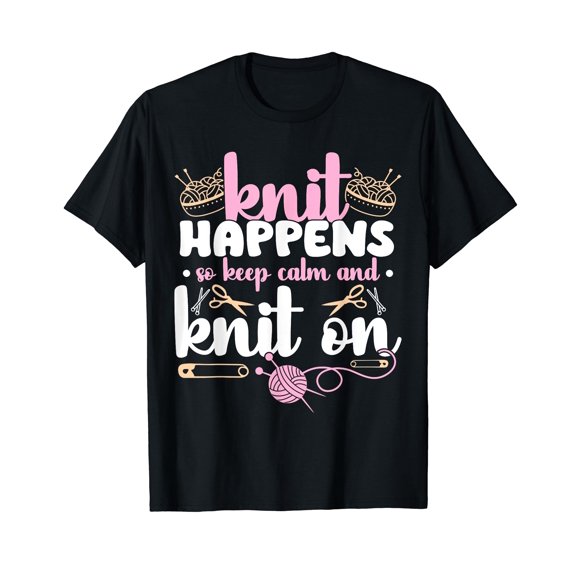 Funny Knitting Themed T-Shirt for Moms - 'Knit Happens' Graphic Design