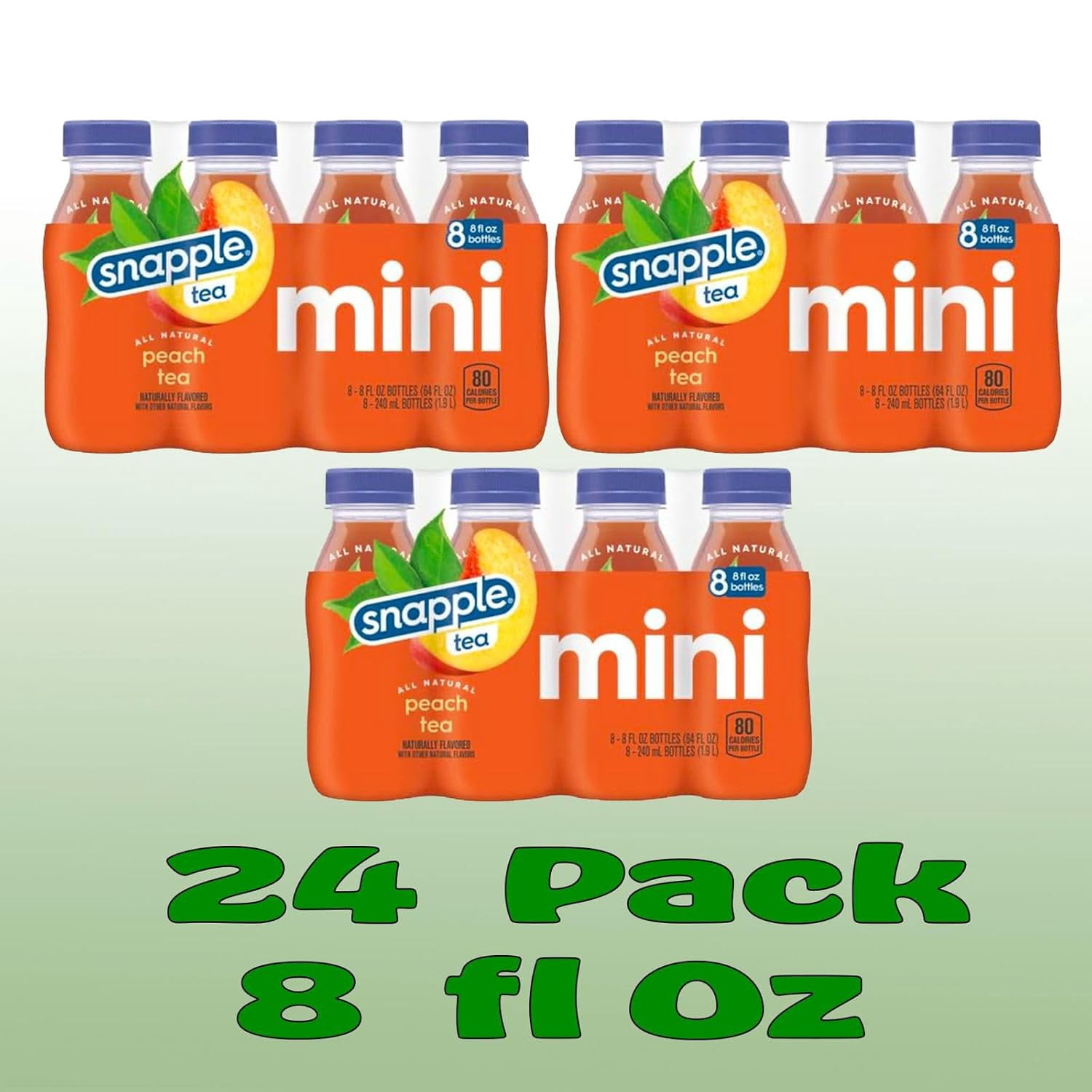 Snapple Peach All Natural Fruit Juice Drink, 8 fl oz Plastic Bottles, Made with Real Fruit Flavor, 24-Pack