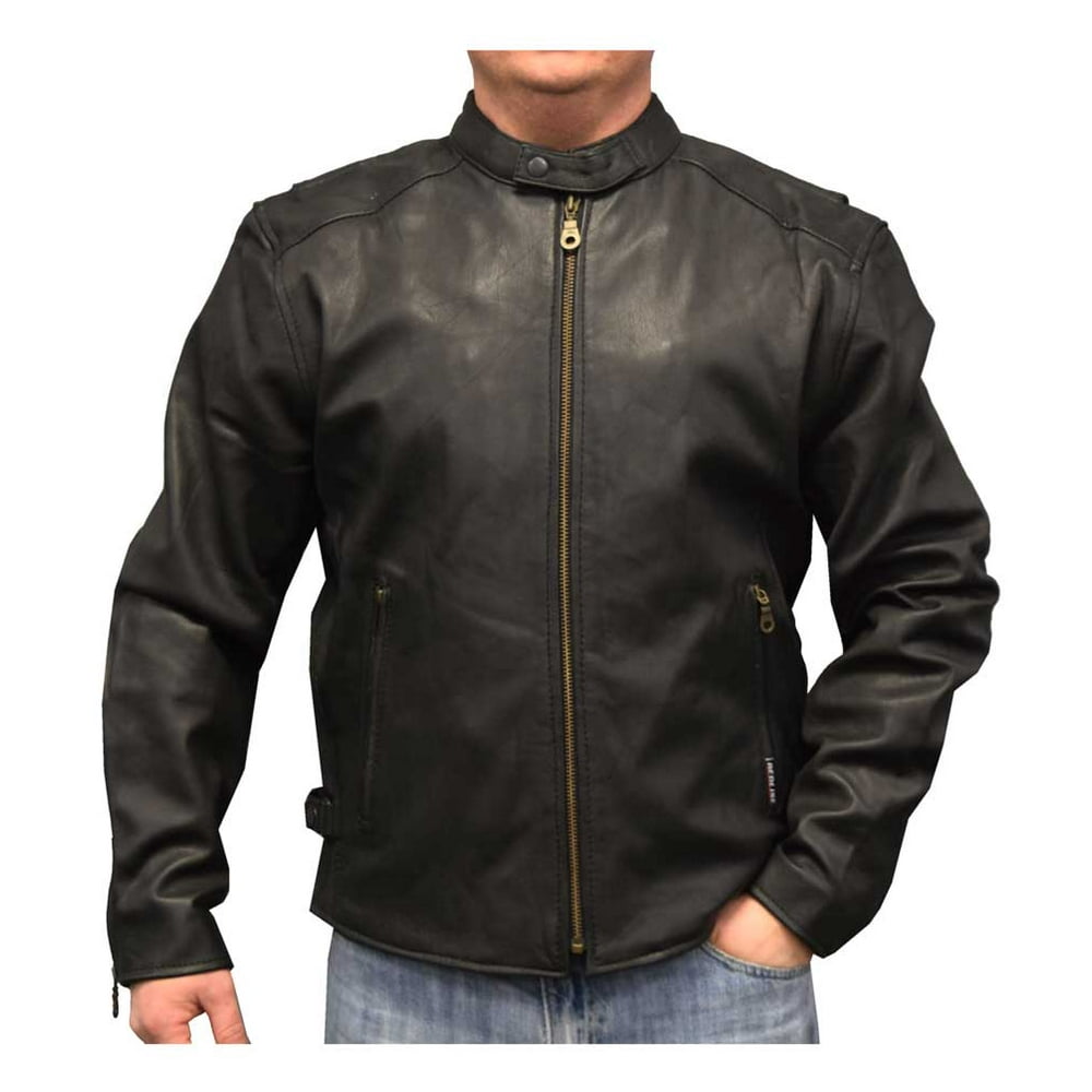 redline men's lightweight leather touring motorcycle jacket, black m