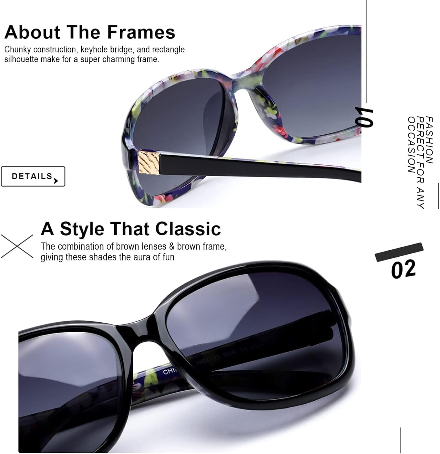 SIPHEW Polarized Sunglasses Womens, Classic Square Sun Glasses for women with UV Protection Wrap Shades
