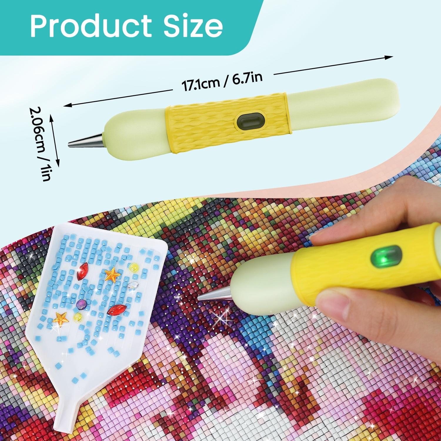 Diamond Painting Pen, Vacuum Diamond Art Pen no Wax Needed, Cordless & Quiet, Rechargeable Battery, Lightweight Design, Diamond Art Accessories for Adults, Gift for Diamond Art Fan, Green