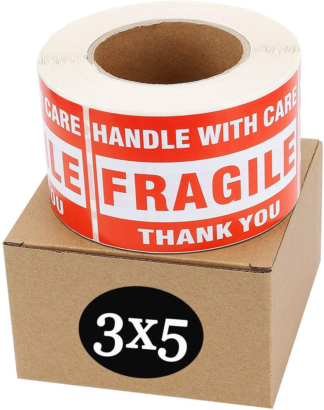 1 Roll Glass 500 Labels Per Roll Handle With Care Labels/Stickers 3 x 5 Red/White Fragile 