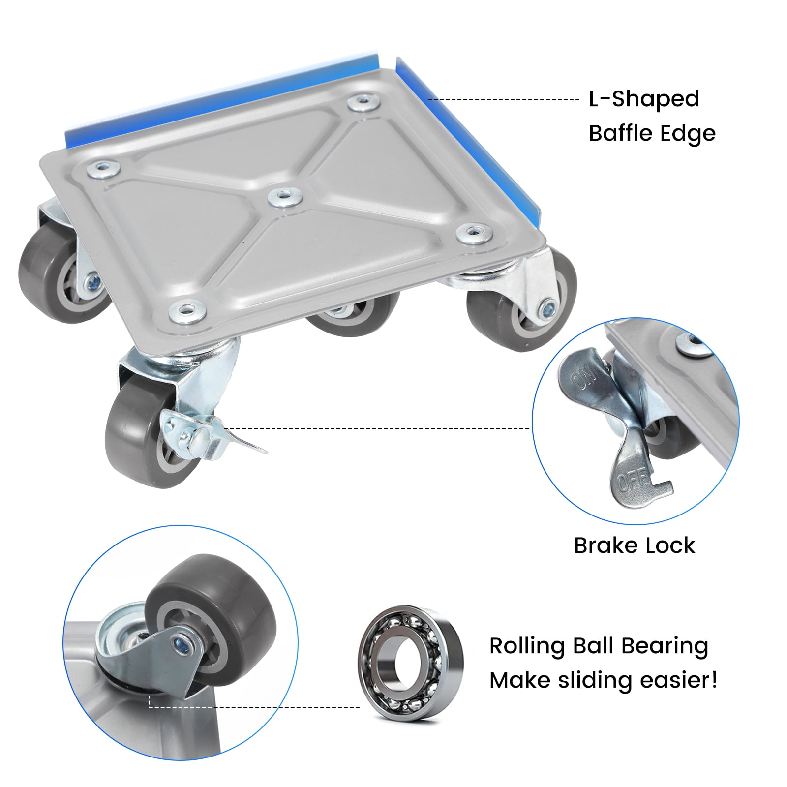 Furniture Movers, Heavy Furniture Moving Dolly Sliders & Lifter Tool Set, 5 Universal Wheels, 5.3 in x 5.3 in, Silver