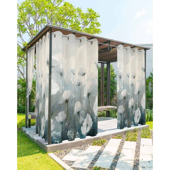 nqOlkjepod Outdoor Curtains for Patio Waterproof, Botanical White Floral Outdoor Privacy Panels Grommet, Abstract Oil Painting Plant Blackout Outside Curtains for Porch/Cabana 54"x95", 2 Panels