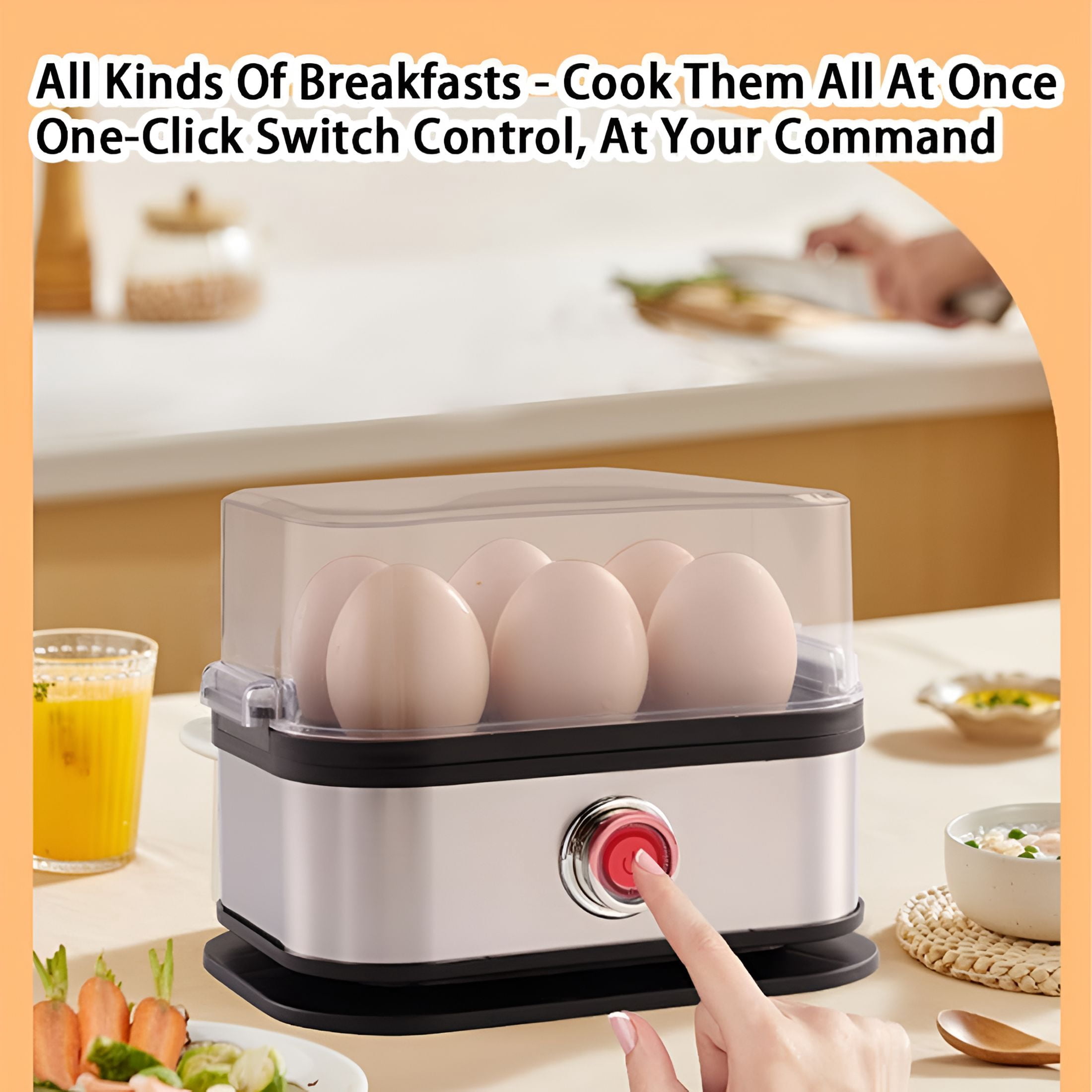 HIBIBUD Smart Egg Cooker with Auto Shut,Rapid Egg Cooker Electric 6 Eggs Capacity,Hard,Medium,Soft Boiled Egg Poacher,Egg Steamer,Multi-Function,Knob Controlled Auto Shut-Off Function
