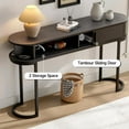 thumbnail image 5 of 55 Inch Console Table with 2 Drawers, Entryway Table with Sliding Door, Long Sofa Table Behind Couch w/Metal Leg, Mid-Century Modern Console Table for Entryway, Hallway, Living Room,Black, 5 of 7