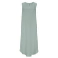 thumbnail image 4 of VEKDONE Linen Dresses for Women Crew Neck Sleeveless Sundress Solid Color Loose Fit Flowy Maxi Dress with Pockets Summer Vacation Beach Dress Gray L, 4 of 6