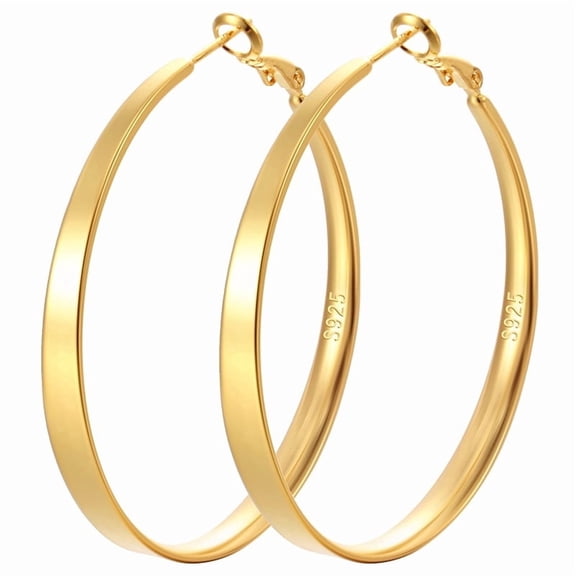 Soleilie Large Gold-Tone Flat Hoop Earrings for Women - Lightweight 3mm Thin Round Hoops, Hypoallergenic Jewelry Gift (30-70mm)