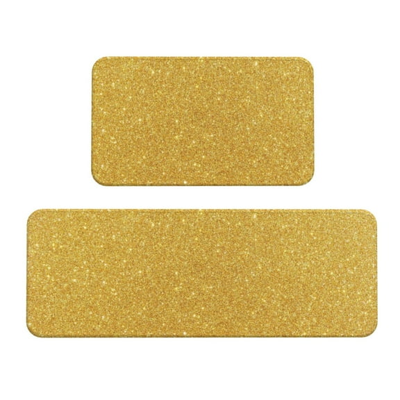 Logiee Gold Shiny Print Kitchen Mats for Floor Sets of 2,Waterproof Kitchen Rugs,Non Slip Comfort Standing Mat Rug for Home,Runner,Sink,Office,Laundry