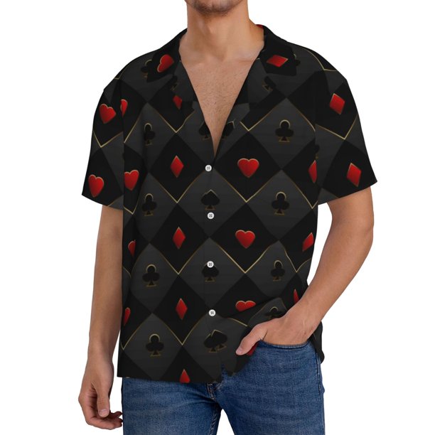 Fotbe Red Poker Camisa Estampada de Manga Corta para Hombre, Casual de Verano, Estilo Playero, Sin Arrugas-4X-Large