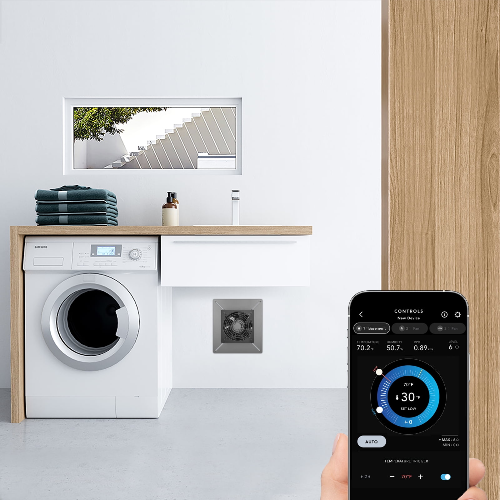 AC Infinity AIRTITAN T3, Ventilation Exhaust Fan 6" with WiFi Temperature Humidity Controller, EC Motor for Crawl Space, Basement, Garage, Attic, Hydroponics, Grow Rooms