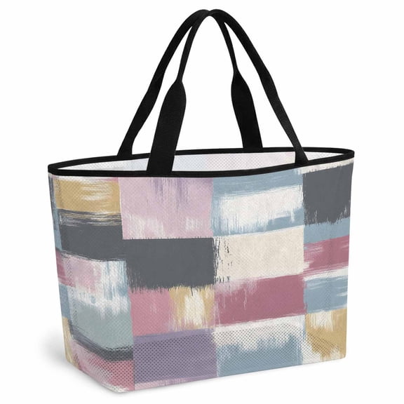 Abstract Colorful Beach Bag for Women, Large Breathable Mesh Beach Tote Bag, Modern Geometric Grunge Art Ombre Sandproof Lightweight Travel Bags for Vacation Picnic Swimming Pool 15.7"x15.7"x9.1"
