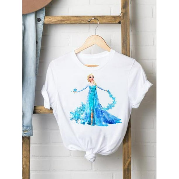 Disney Mickey Mouse Tee Shirt Casual Fashion Princess Watercolor Women Print Clothing Cartoon Graphic Short Sleeve T-shirtsXXL Gao Jinjia LED