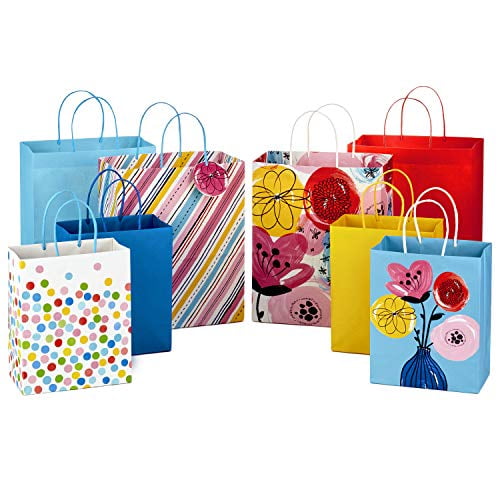 Hallmark Gift Bags Assortment, Pack of 8 in Floral, Stripes, Polka Dots