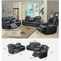 3 Piece Leather Mannual Reclining Living Room Set Black