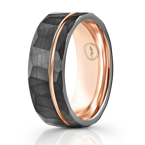 Men's Tungsten Carbide Wedding Band - Premium Grade Hammered Brushed Tungsten Wedding Ring for Men - Includes Silicon Band, Leather Drawstring Pouch, and Luxury Walnut Ring Box (Size 7.5)