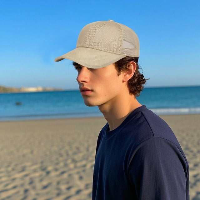 Men's Breathable Baseball Cap For Summer Hollow Out And Extended Brims Outdoor Travel Sun Shading Visor Hat