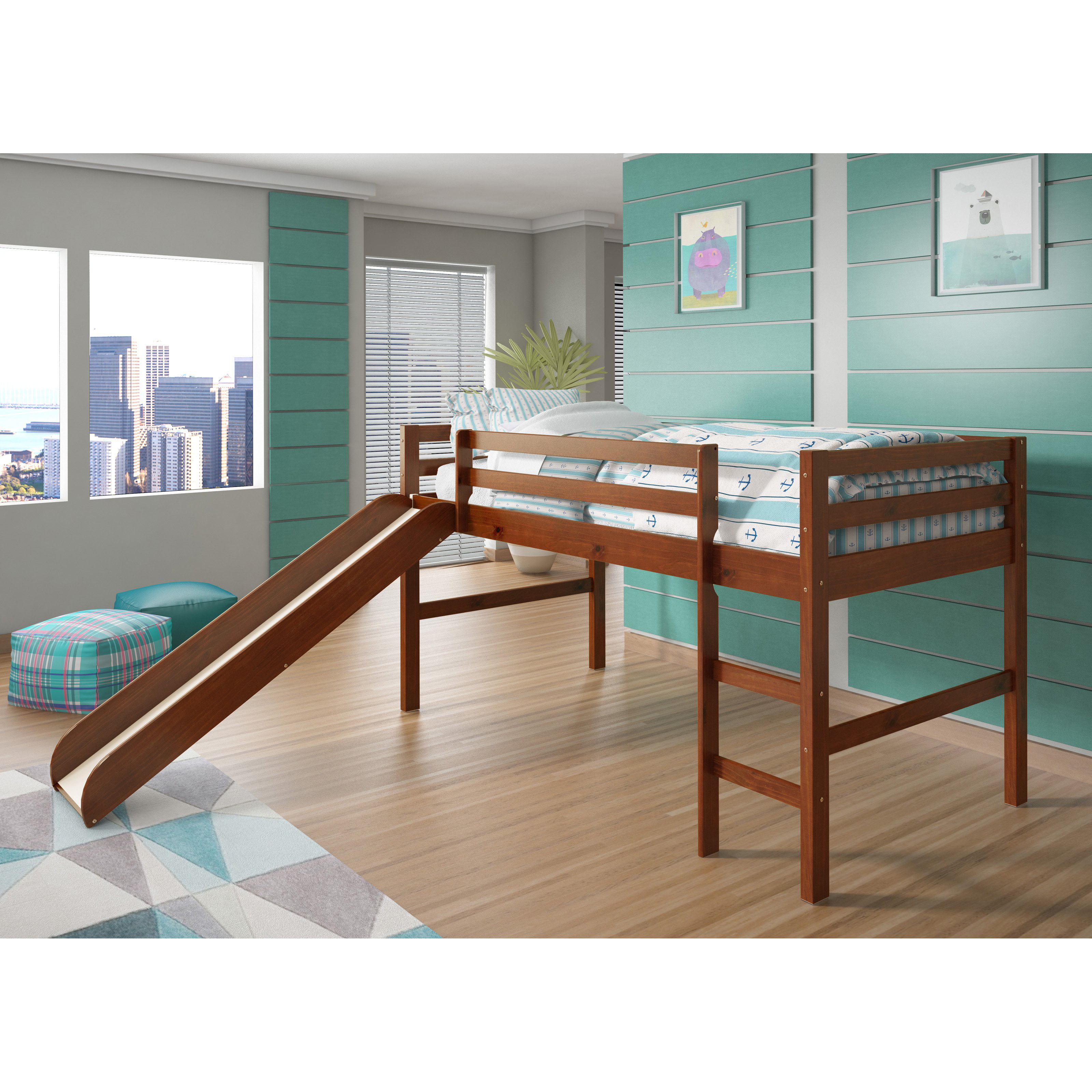 Donco Twin Low Loft Bed With Slide And, Zebra Bunk Bed