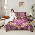 thumbnail image 4 of Manfei Retro Damask Print Bedding Comforter Set,Vintage Baroque Flower Twin Comforter Sets,Gold Purple Bedding Set For Men Women,Super Cozy Room Decor Reversible,2-Piece, 4 of 8