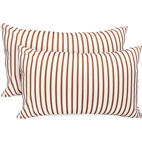 Decorative Throw Pillow Covers Set of 2 Coffee Pillow Covers 12x20 inch Throw Pillow Cases Linen Square Pillow Case,Farmhouse Outdoor Modern Striped Pillow Covers for Couch Sofa Living Room