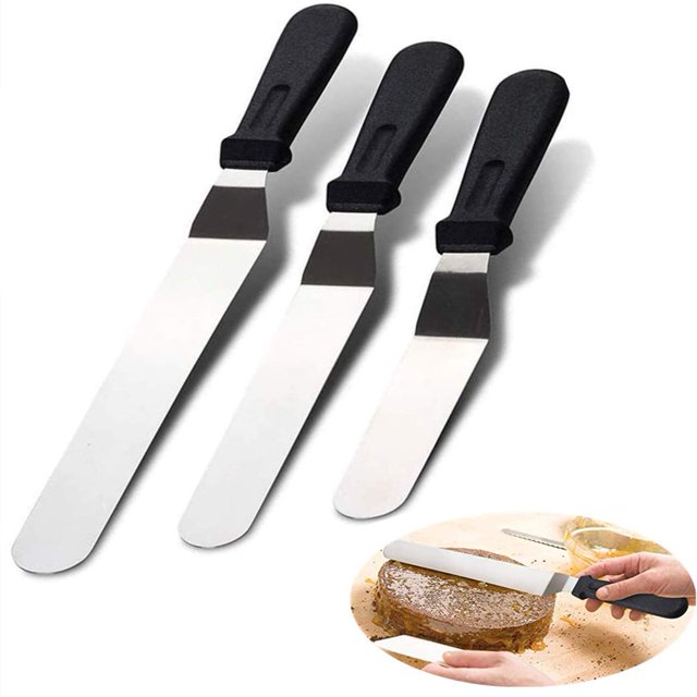 3 Set Offset Spatula For Frosting 6 8 10 Inch Angled Cake Icing Spatula Stainless Steel Icing Spreader Knife Decorating Offset Icing Spatula Cake Scraper Smoother(Angled)
