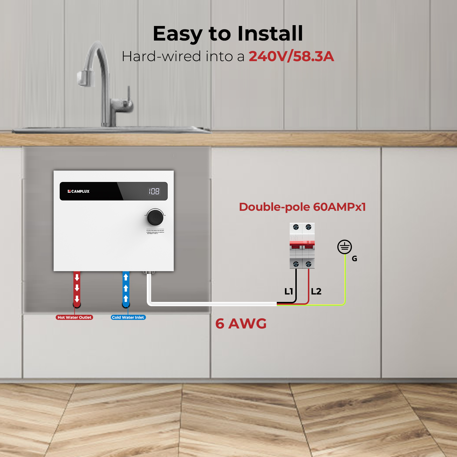 Camplux 14 kW 240V Tankless Electric Water Heater, ETL Certified, Durable and Efficient